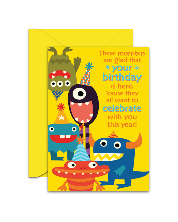 Greeting Card - GC2916-HAL071 - These monsters are glad that your birthday is here, 'cause they all want to celebrate with you this year!